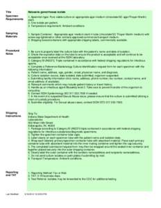 Title  Neisseria gonorrhoeae isolate Specimen Requirements