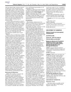 Federal Register / Vol. 77, No[removed]Tuesday, May 15, [removed]Rules and Regulations  wreier-aviles on DSK7SPTVN1PROD with RULES with the default daily retention limit of one BFT per vessel. During the June–