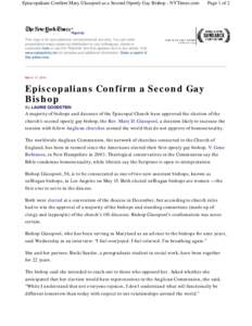 Anglicanism / Chalcedonianism / Mary Glasspool / Episcopal Church / Gay bishops / Bishop / Anglican Communion / Suffragan bishop / Gene Robinson / Christianity / Christian theology / Homosexuality and Anglicanism