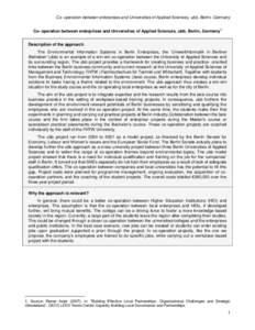 Co- operation between enterprises and Universities of Applied Sciences, ubb, Berlin, Germany Co- operation between enterprises and Universities of Applied Sciences, ubb, Berlin, Germany 1  Description of the approach