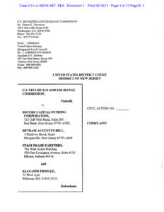 SEC Complaint: Secure Capital Funding Corporation, Bertram A. Hill, PP and M Trade Partners, and Kiavanni Pringle
