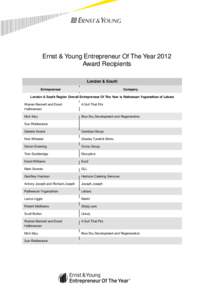 Ernst & Young Entrepreneur Of The Year 2012 Award Recipients London & South