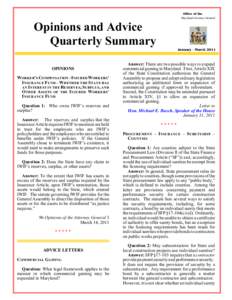 Office of the Maryland Attorney General Opinions and Advice Quarterly Summary January - March 2011