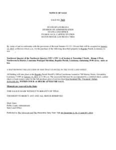 NOTICE OF SALE  SALE NO[removed]STATE OF LOUISIANA DIVISION OF ADMINISTRATION