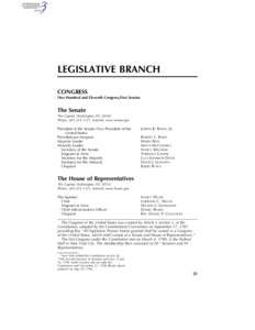 LEGISLATIVE BRANCH CONGRESS One Hundred and Eleventh Congress,First Session The Senate The Capitol, Washington, DC 20510