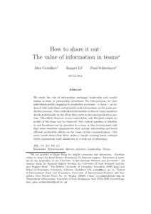 How to share it out: The value of information in teams∗ Alex Gershkov♮ Jianpei Li♯