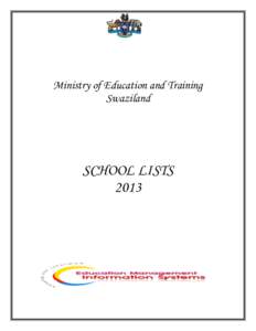 Ministry of Education and Training Swaziland SCHOOL LISTS 2013