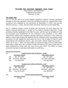 The Stelly Plan: Estimated Aggregate Fiscal Impact Greg Albrecht, Chief Economist Legislative Fiscal Office November 9, 2004  The Stelly Plan