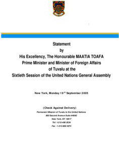 Outline of Tuvalu / Tuvalu and the United Nations / Tuvalu / Tuvaluan people / Maatia Toafa