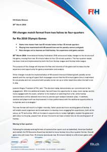 FIH Media Release 20th March 2014