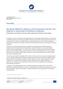 European Medicines Agency confirms positive benefit-risk balance of somatropin-containing medicines