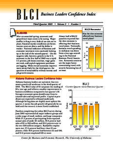 Third Quarter 2003 • Volume 2 • Number 3 BLCI Barometer ALABAMA After an unsettled spring, economic and geopolitical issues seem to be easing. Major