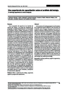 ARTÍCULO  Salud trab. (Maracay) 2012, Ene.- Jun., 20(1), 23-32 Una experiencia de capacitación sobre el análisis del trabajo. A training experience in work analysis.