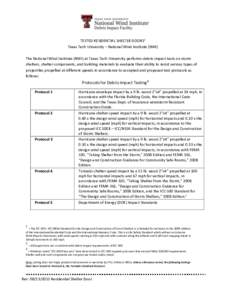 TESTED RESIDENTIAL SHELTER DOORS1 Texas Tech University – National Wind Institute (NWI) The National Wind Institute (NWI) at Texas Tech University performs debris impact tests on storm shelters, shelter components, and