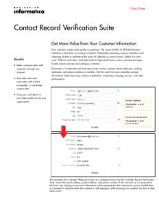 Data Sheet  Contact Record Verification Suite Get More Value from Your Customer Information  Benefits