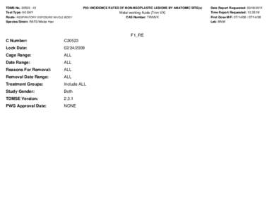 TDMS No[removed]Test Type: 90-DAY P03: INCIDENCE RATES OF NON-NEOPLASTIC LESIONS BY ANATOMIC SITE(a)  Metal working fluids (Trim VX)