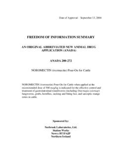 Date of Approval: September 13, 2004  FREEDOM OF INFORMATION SUMMARY AN ORIGINAL ABBREVIATED NEW ANIMAL DRUG APPLICATION (ANADA)