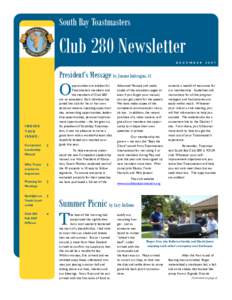South Bay Toastmasters  Club 280 Newsletter D E C E M B E R[removed]