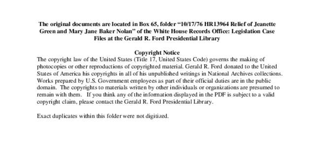 [removed]HR13964 Relief of Jeanette Green and Mary Jane Baker Nolan