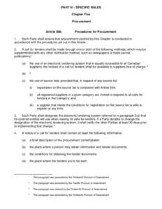 PART IV - SPECIFIC RULES Chapter Five Procurement Article 506: