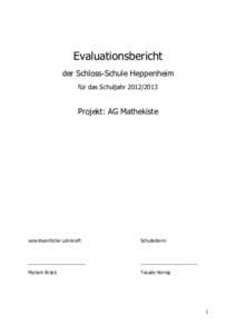 Evaluationsbericht der Schloss-Schule Heppenheim für das SchuljahrProjekt: AG Mathekiste