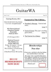 Classical Guitar Society of Western Australia Inc.  GuitarWA Volume 7, Issue 1  Coming Events, 2011
