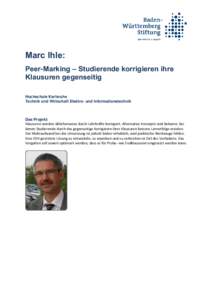 Marc Ihle: Peer-Marking – Studierende korrigieren ihre Klausuren gegenseitig Hochschule Karlsruhe Technik und Wirtschaft Elektro- und Informationstechnik