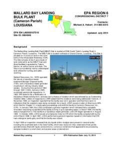 MALLARD BAY LANDING BULK PLANT (Cameron Parish) LOUISIANA EPA ID# LA0000187518 Site ID: [removed]