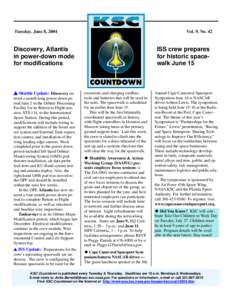 Tuesday, June 8, 2004  Vol. 9, No. 42 Discovery, Atlantis in power-down mode