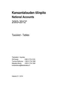 Kansantalouden tilinpito National Accounts[removed]*  Taulukot - Tables