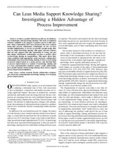 Can lean media support knowledge sharing? investigating a hidden advantage of process improvement - Engineering Management, IEEE Transactions on