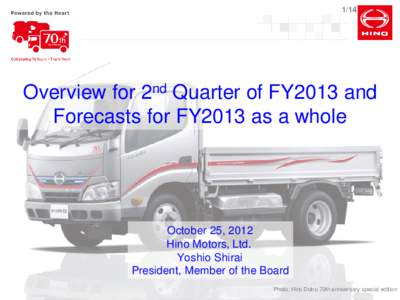 1/14  Overview for 2nd Quarter of FY2013 and Forecasts for FY2013 as a whole  October 25, 2012