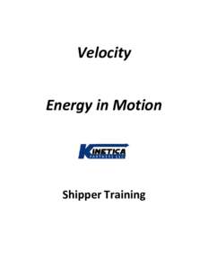 Velocity Energy in Motion Shipper Training  Velocity Training Manual