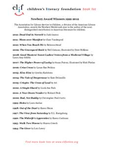    Newbery Award Winners[removed]  