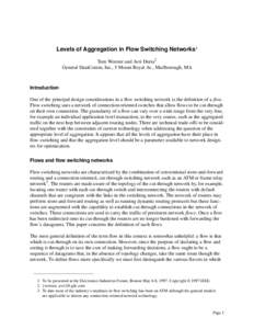 Levels of Aggregation in Flow Switching Networks1 Tom Worster and Avri Doria2 General DataComm, Inc., 5 Mount Royal Av., Marlborough, MA Introduction One of the principal design considerations in a flow switching network