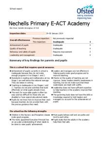 School report  Nechells Primary E-ACT Academy Eliot Street, Nechells, Birmingham, B7 5LB  Inspection dates