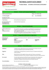 MATERIAL SAFETY DATA SHEET  1 Product Name: NUTRIMOL NUTRITIONAL SUPPLEMENT