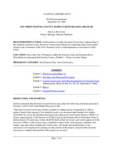 COASTAL CONSERVANCY Staff Recommendation September 24, 2009 SOUTHERN SONOMA COUNTY HABITAT RESTORATION: PHASE III File No[removed]Project Manager: Maxene Spellman