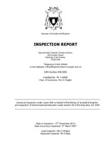 Diocese of Arundel and Brighton  INSPECTION REPORT Sacred Heart Catholic Primary School, Old London Road, Hastings, East Sussex.