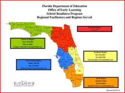 Florida Department of Education Office of Early Learning School Readiness Program Regional Facilitators and Regions Served Escambia