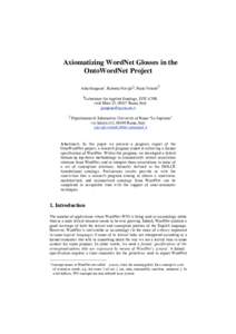 Axiomatizing WordNet Glosses in the OntoWordNet Project Aldo Gangemi1, Roberto Navigli2, Paola Velardi 2