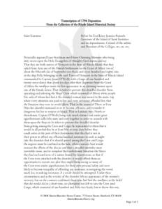 Transcription of 1794 Deposition From the Collection of the Rhode Island Historical Society Saint Eustatius Before his Excellency Joannes Runnels Governor of the Island of Saint Eustatius