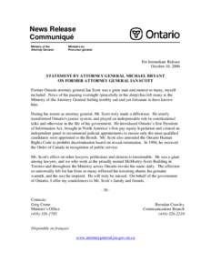 News Release Communiqué Ministry of the Attorney General  Ministère du