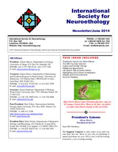 International Society for Neuroethology Newsletter/June 2014 March 2011 International Society for Neuroethology