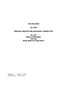 THE BYLAWS OF THE SPECIAL EDUCATION ADVISORY COMMITTEE for the State of Michigan and the