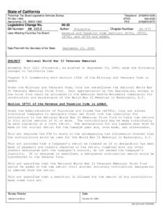 State of California Franchise Tax Board-Legislative Services Bureau PO Box 1468 Sacramento, CA[removed]Legislative Change No.