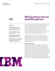 IBM Software Business Analytics IBM OpenPages Internal Audit Management  IBM OpenPages Internal