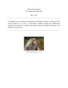 Microsoft Word - Petition for Rulemaking To Establish Criteria to Promote the Psychological Well-Being of Primates as Required