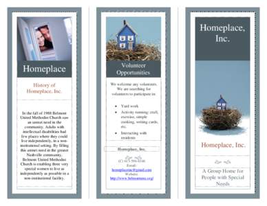 Homeplace, Inc. Homeplace Volunteer Opportunities