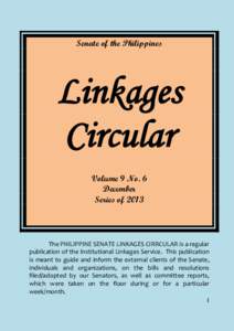 Senate of the Philippines  Linkages Circular Volume 9 No. 6 December